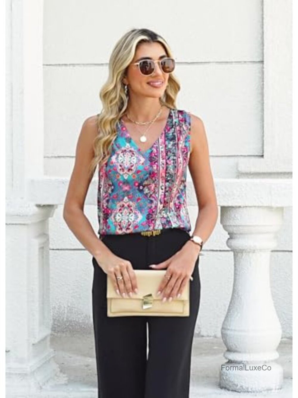 Womens Satin Tank Tops Dressy Pleated V Neck Sleeveless Silk Shirts Business - Picture 6 of 6